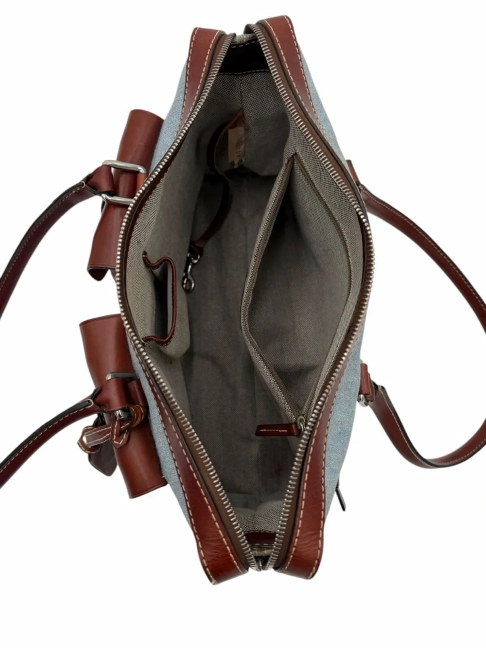 Dooney & Bourke Denim Monogram Cargo Satchel Set Brown Leather DB Logo Y2K